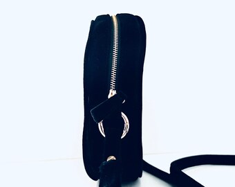 Black Velvet Crossbody Bag Purse Round Structured Good Girl by