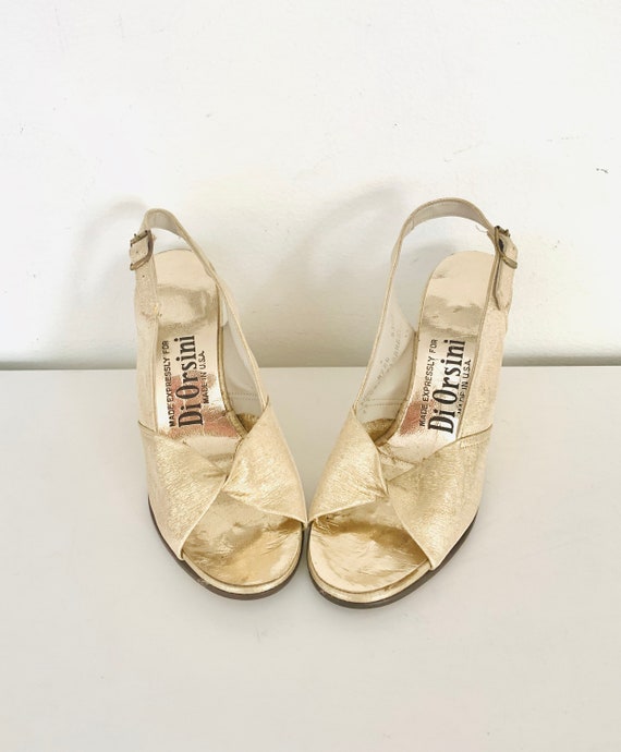 70s Gold Wedge Heels made in US by Di Orsini Size 