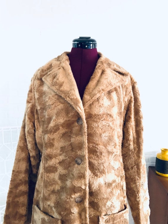 60s Faux Fur Coat Jacket Size M L - image 2