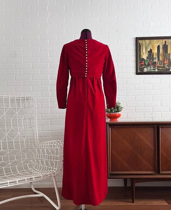 60s Red Velvet Maxi Dress & Jacket Set XS - image 1