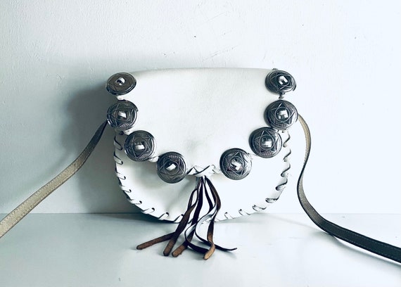 80s Western Purse White Leather Crossbody Bag Sil… - image 2