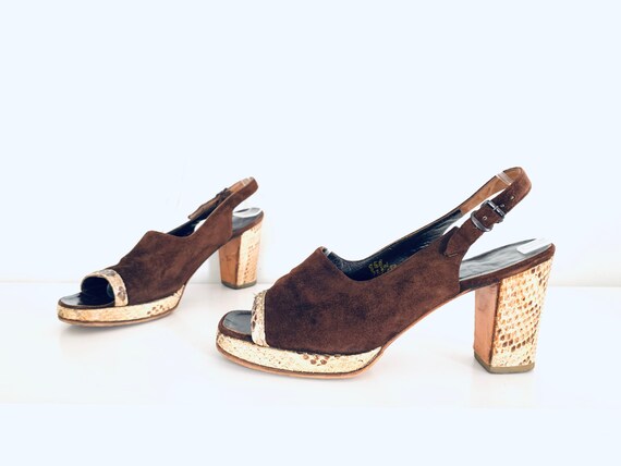 70s Platforms Snakeskin Suede Leather Heels made i