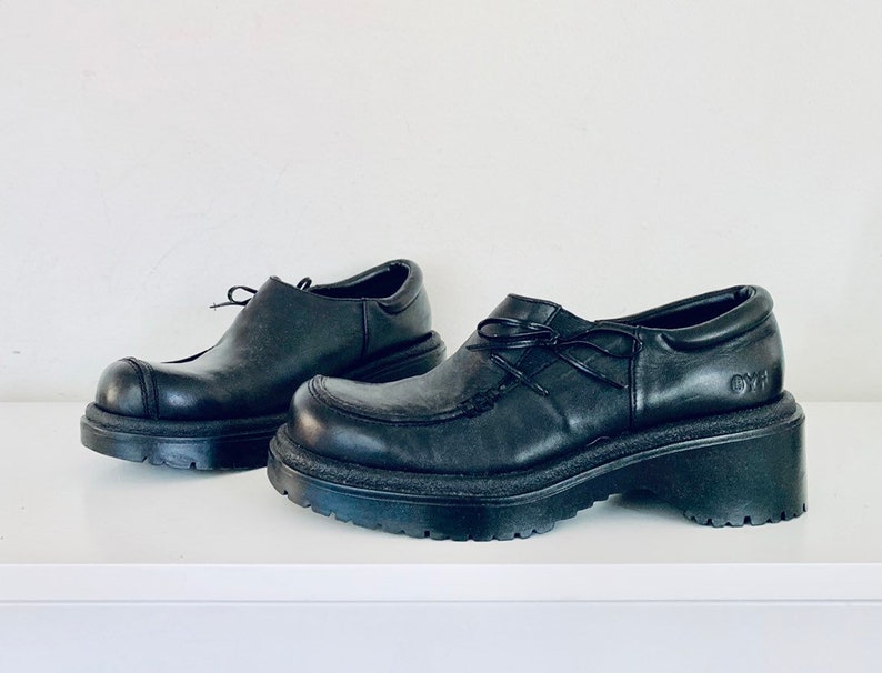 90s Platform Loafers Chunky Heels Shoes 