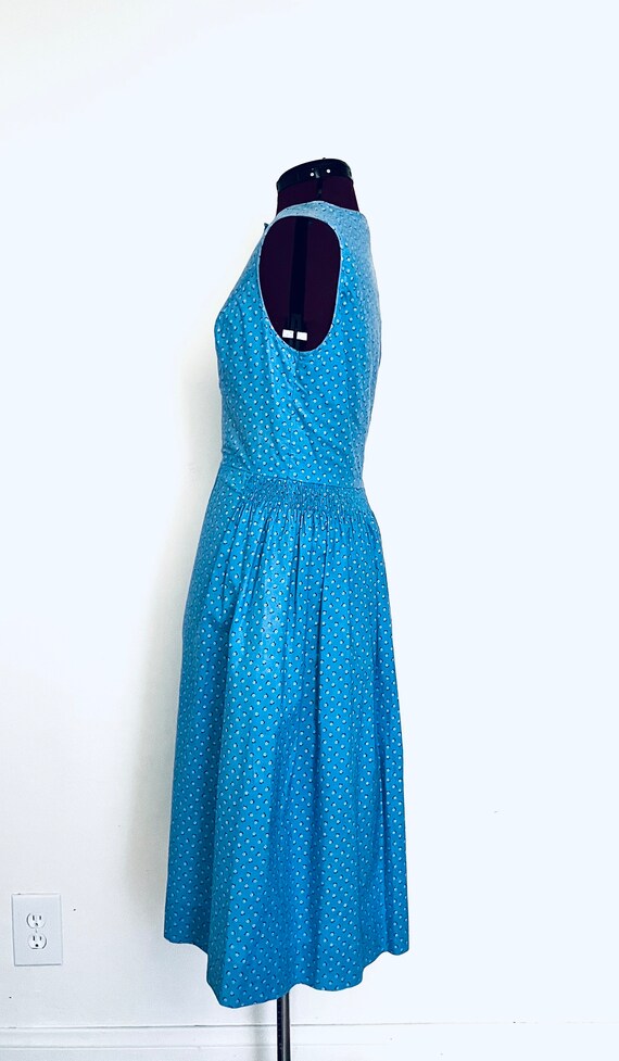 Antique German Pinafore Dress Blue Calico Print C… - image 5