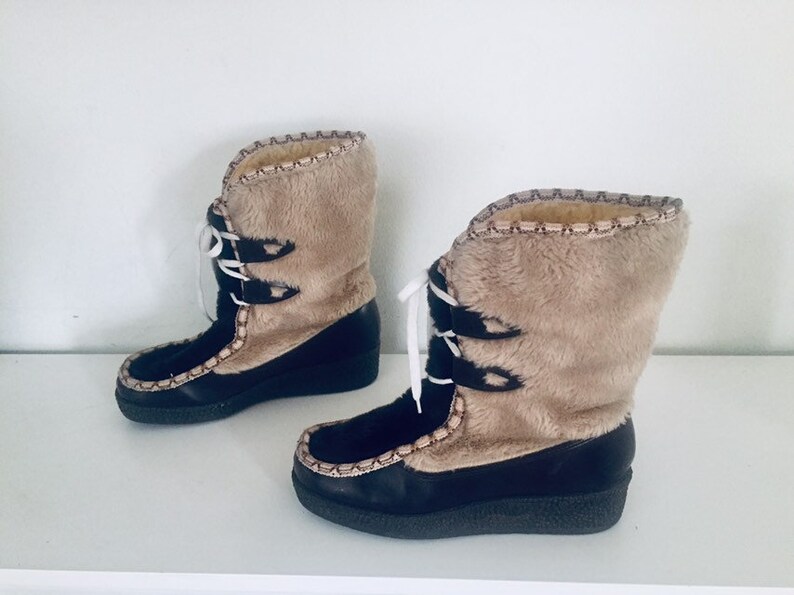 60s Winter Snow Boots Brown Sherpa Lined by Snowland Size 6 6.5 12 36 37