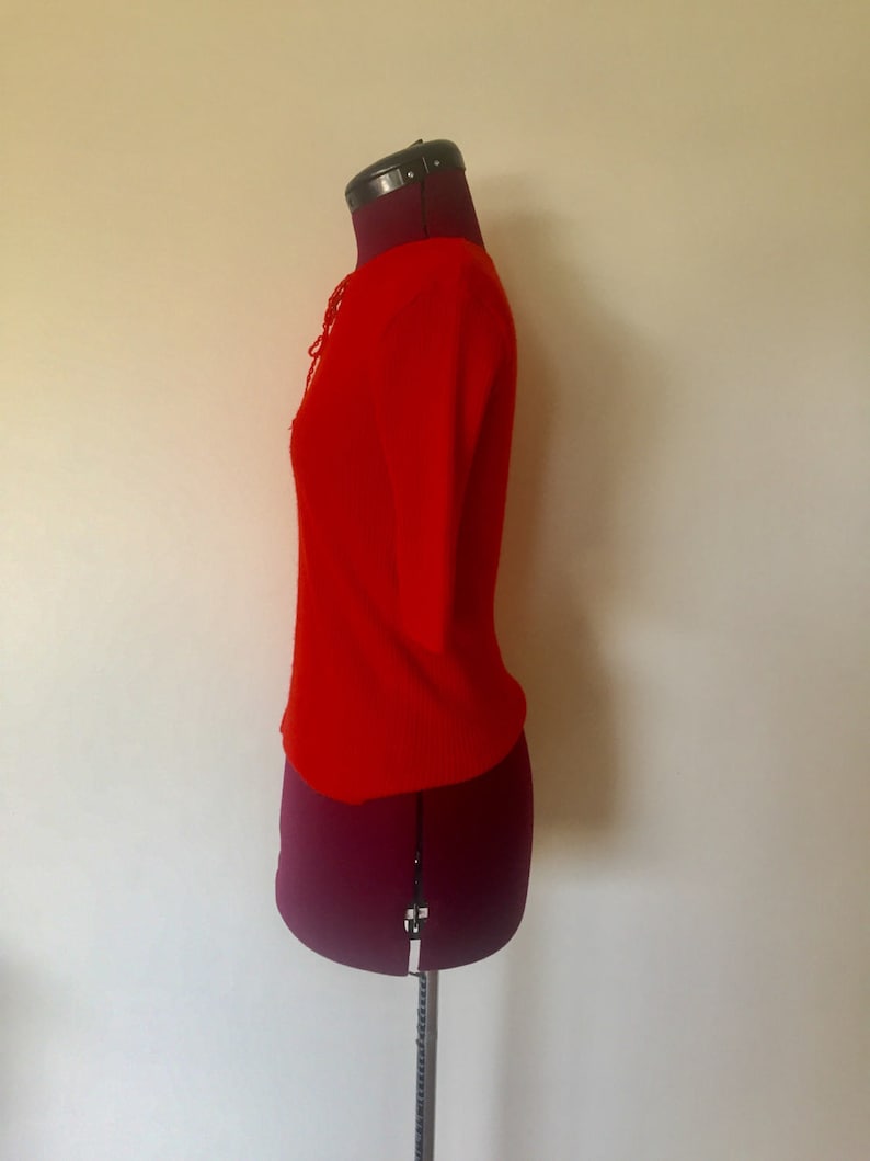 60s Red Top Sweater Peek a Boo Size S M by Palo Alto Mod Made in England