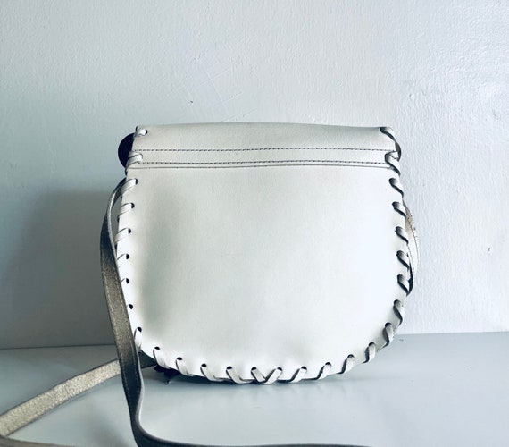 80s Western Purse White Leather Crossbody Bag Sil… - image 4