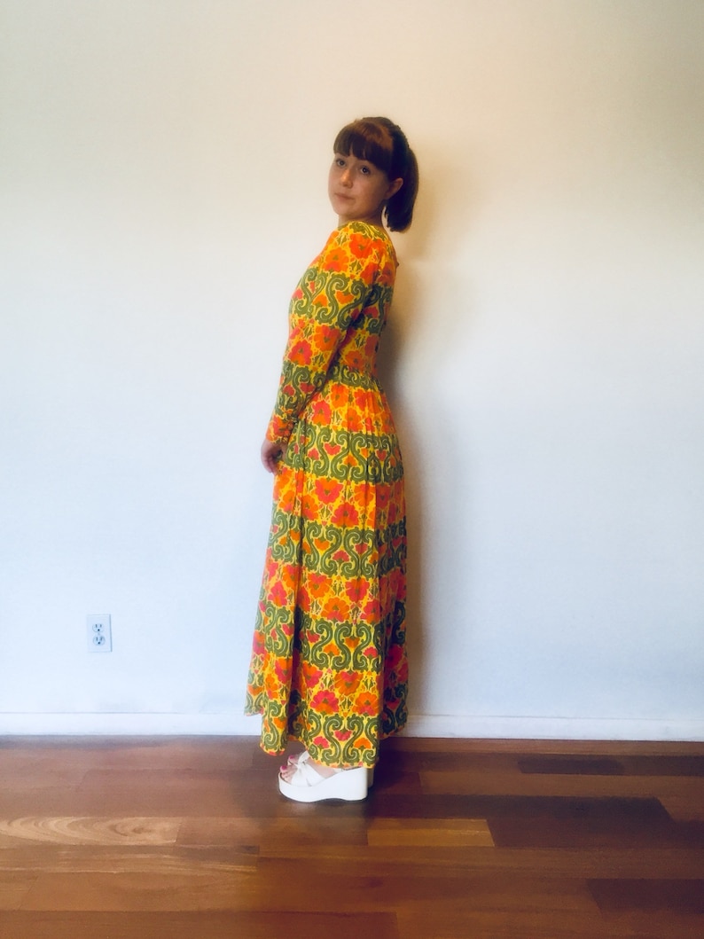 60s Gauze Maxi Dress M 7 8