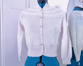 Cardigan angora années 50 court blanc crème taille XS S Livraison week-end rockabilly