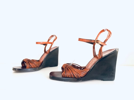 70s Leather Heels Ankle Straps made in Italy by C… - image 1