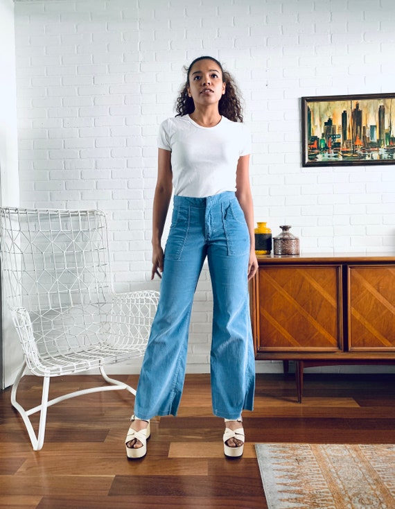70s Blue Corduroy Jeans Pants High 