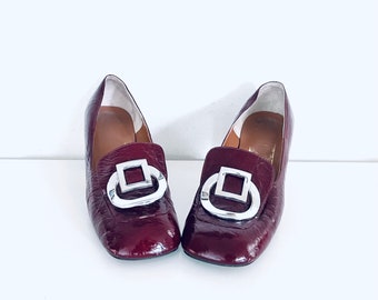60er Jahre Mary Janes Schuhe Burgund Leder Mod von Coronet Größe 7,5 7 1/2 37,5 38,5