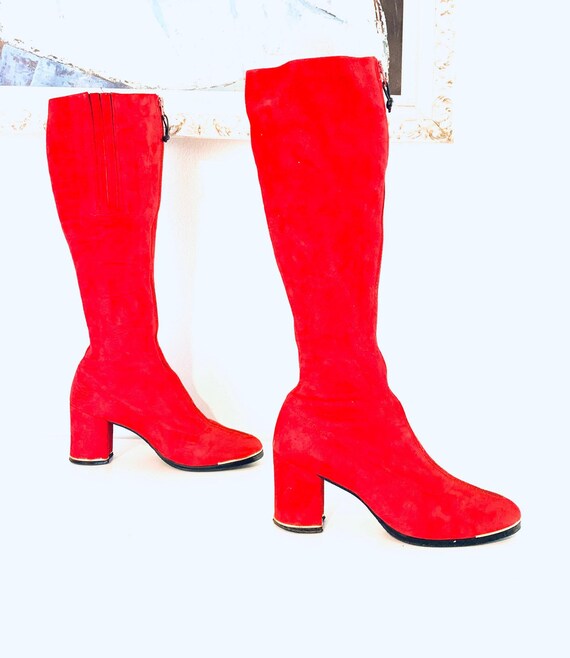 60s Red Suede Boots Leather Knee High Boots Size 5