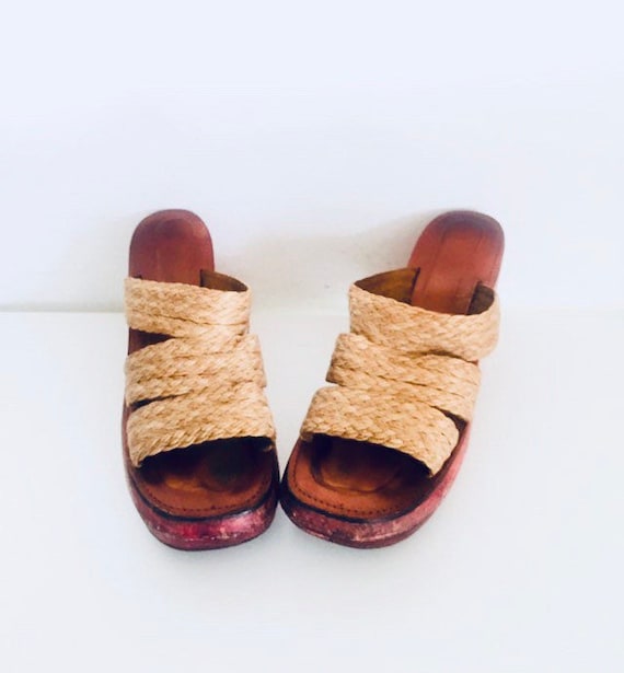 70s Platform Clogs Macrame Sandals Jute Boho 6 36