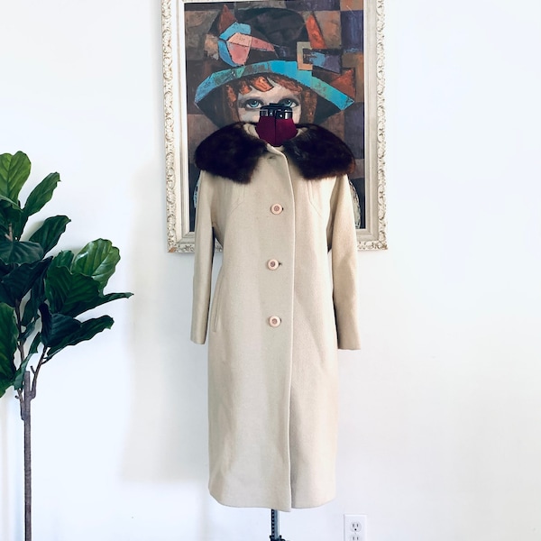 50s Cream Tweed Wool Coat made in US by Carnival County Tweeds size M L