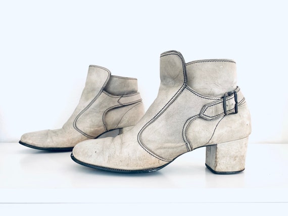 60s Ankle Boots Leather Chunky Heel Boots made in