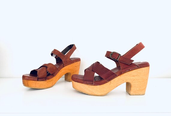 70s Platforms Clogs Wood Wedge Sandals Sunseekers