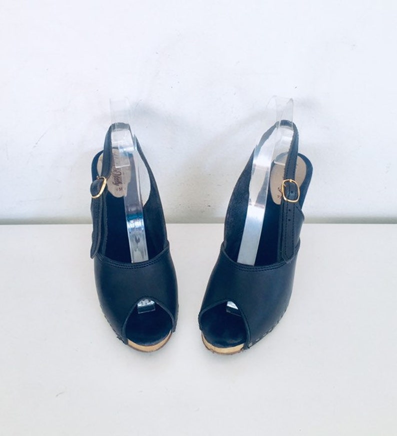70s Sling Back Heels Size 7 37 made in Italy