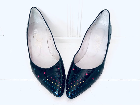 80s Heels Leather Colorful Polkadots Shoes Pumps … - image 1
