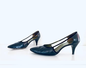 50s Black Heels Pumps Shoes by Andrew Geller Size 6.5 M 6 1/2 M 36.5 37