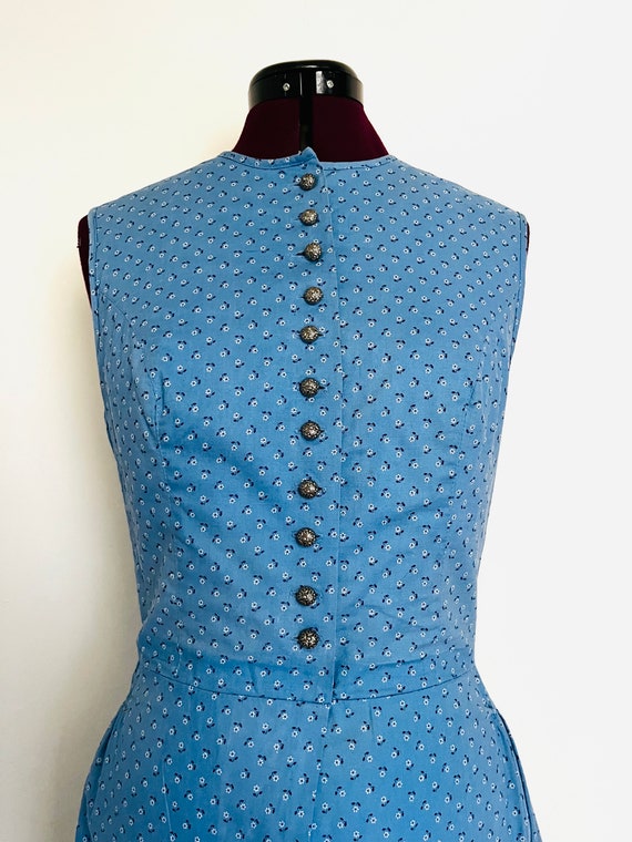 Antique German Pinafore Dress Blue Calico Print C… - image 3