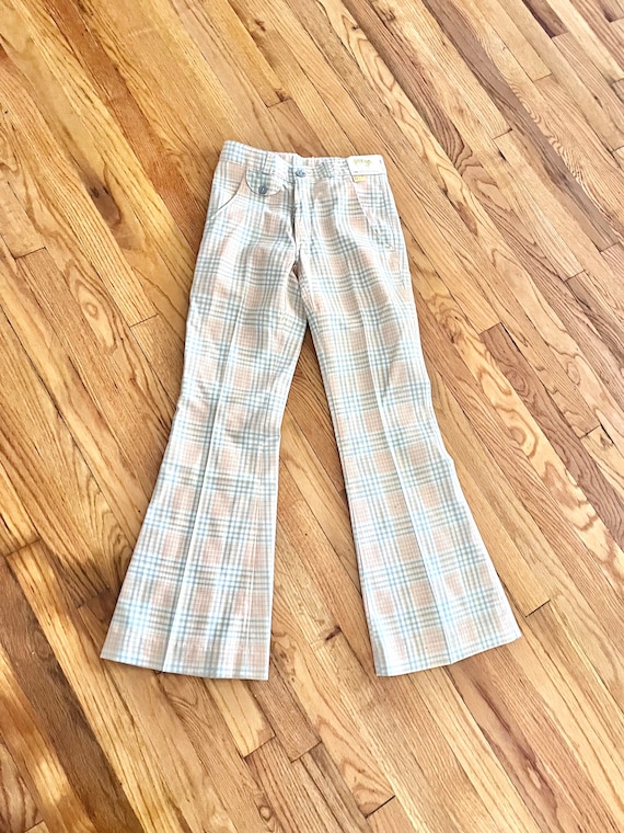 70s Plaid Pants High Waist Flare Leg made in US H… - image 2