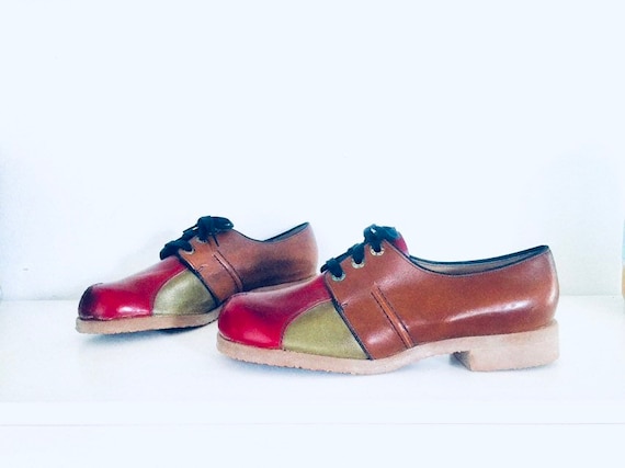 60s Colorblock Shoes Chunky Heel Size 9.5 9 1/2 40