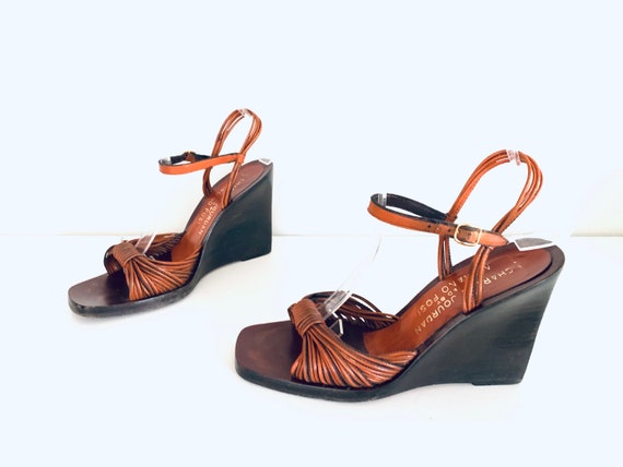 70s Leather Heels Ankle Straps made in Italy by C… - image 2