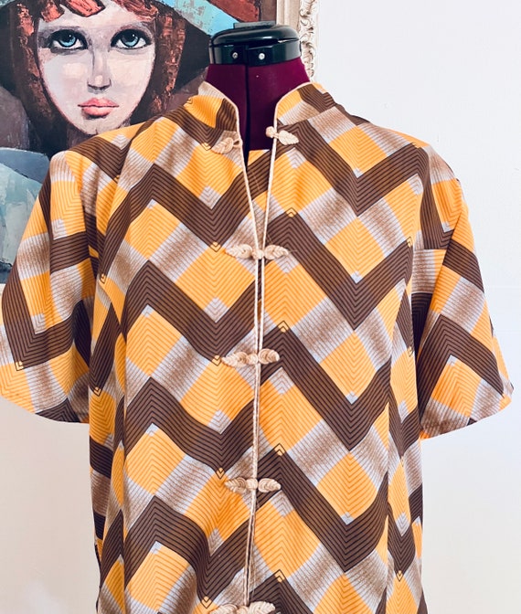 70s Chiffon Blouse Mandarin Collar Button Up Chin… - image 2