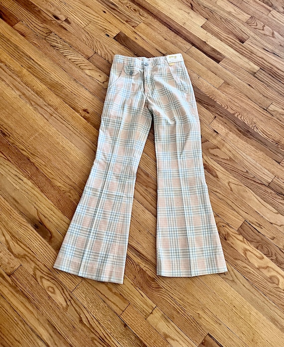 70s Plaid Pants High Waist Flare Leg made in US H… - image 1