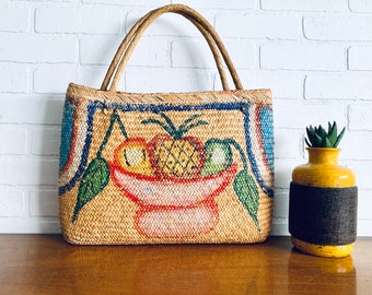 40s Wicker Bag Purse Shopper Tote Market Bag