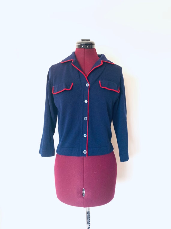 50s Cardigan Sweater Blue Red made in Italy by I M