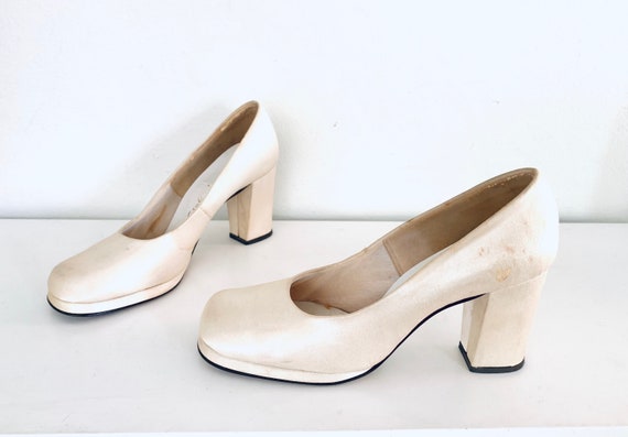 70s Platform Mary Janes Cream Silk Shoes by Natur… - image 2