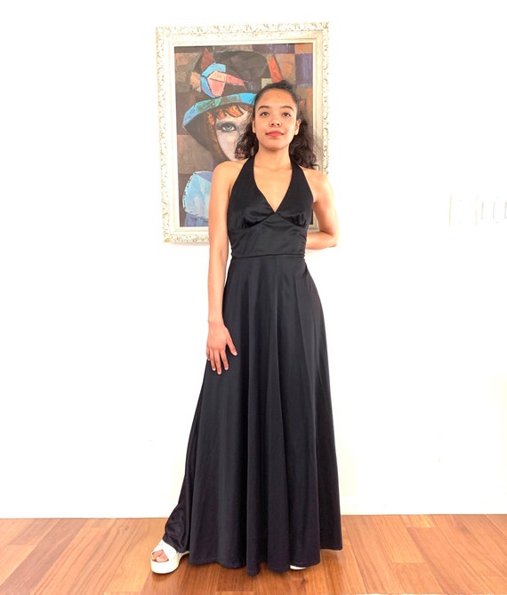 60s Black Maxi Dress Halter Top Union made in US b