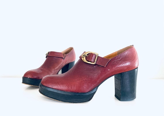 70s Platforms Oxblood Leather Shoes by Etienne Ai… - image 4