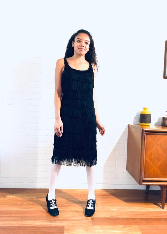 50s Black Fringe Sheath XS S