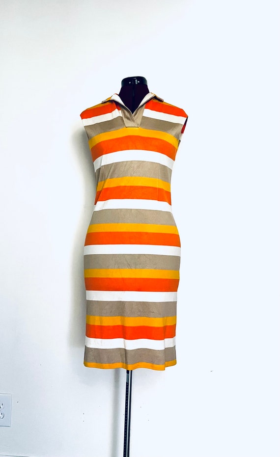 60s Striped Orange Sleeveless Dress size M