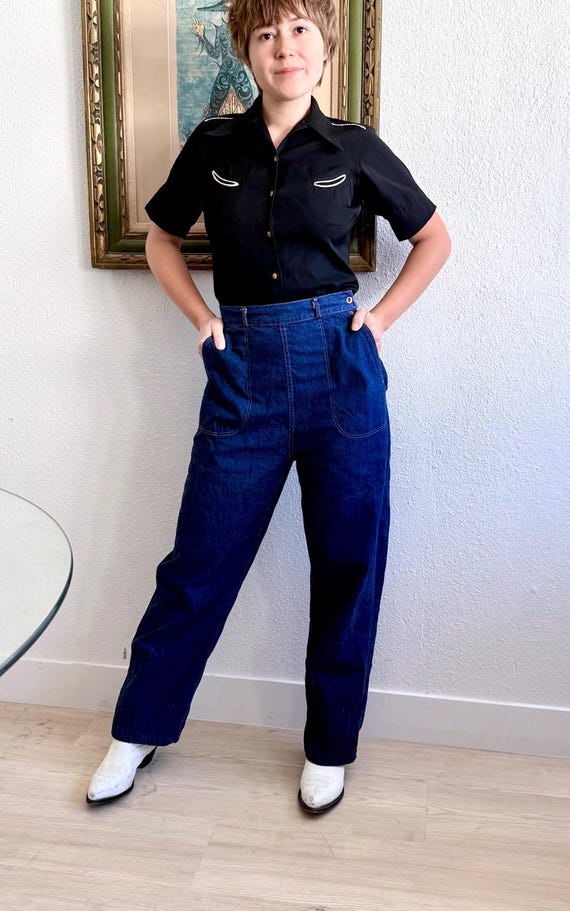 パンツ 1950s USA 3tuck Wide Pants Talon Zip W31 50s High Rise Denim Jeans Side Zip Made in US by Erwin Mills Size