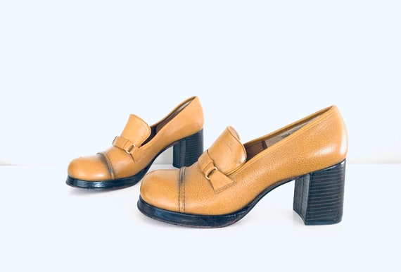 70s Platforms Leather Wood Heels made in Brazil by