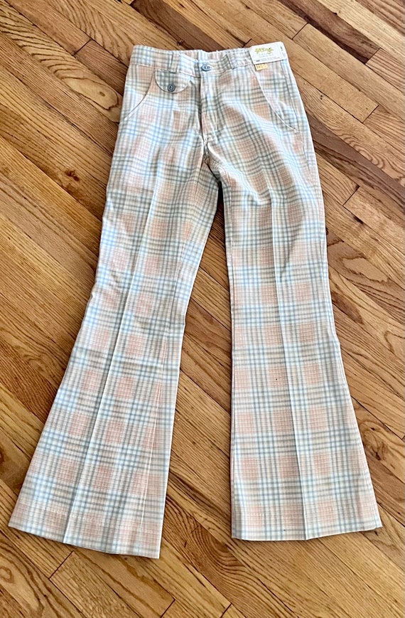 70s Plaid Pants High Waist Flare Leg made in US H… - image 3