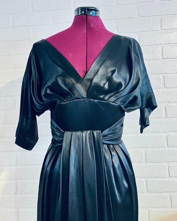 50s Black Liquid Satin Silk Dress by Suzy Parette… - image 4