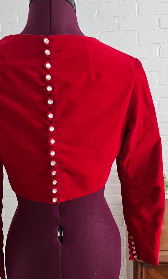 60s Red Velvet Maxi Dress & Jacket Set XS - image 10