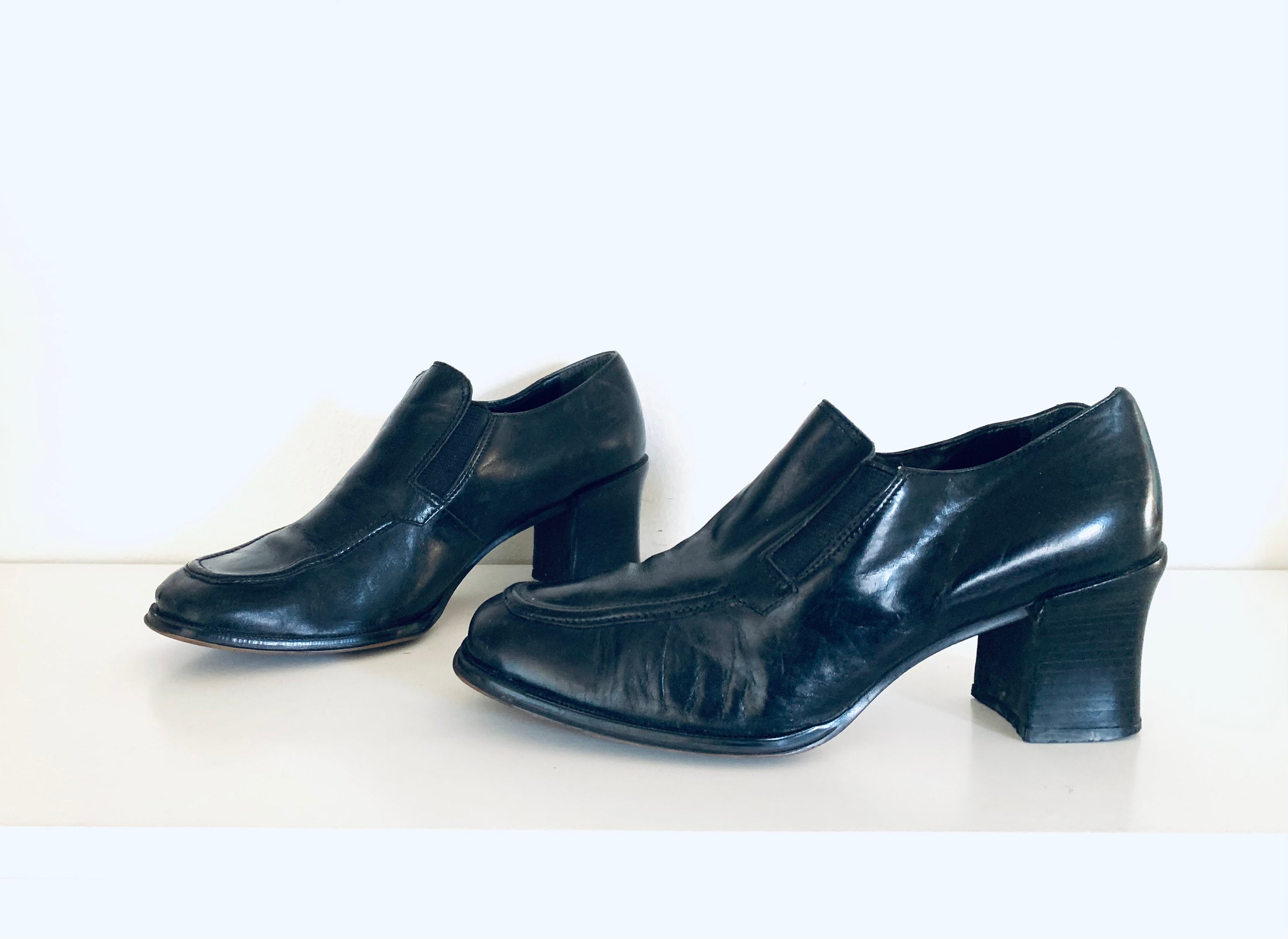 Leather Loafers Chunky Heel Shoes 