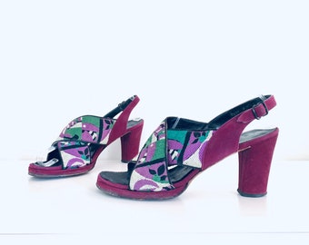 70s Platforms Purple Tapestry made in Italy size 7.5 7 1/2 37.5 38