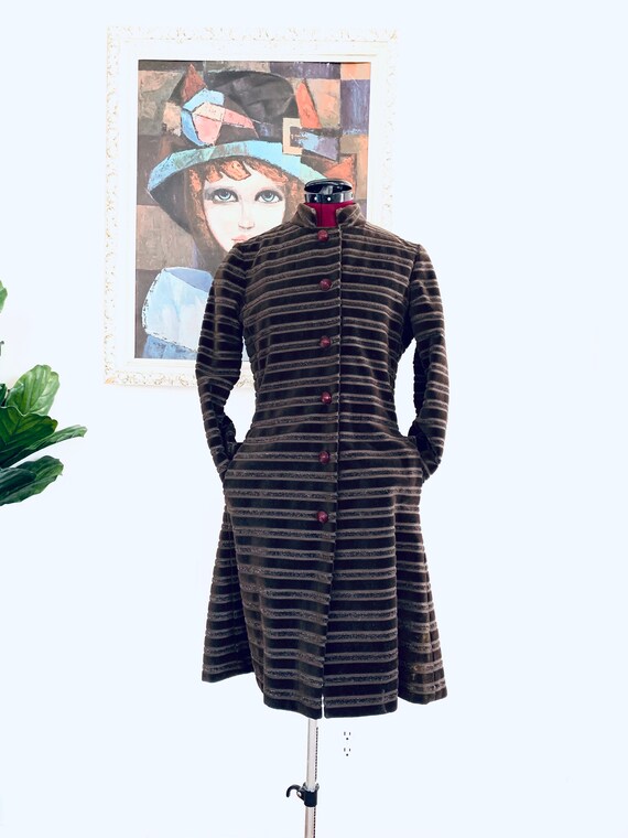 60s Coat Brown Velvet Tapestry Coat S