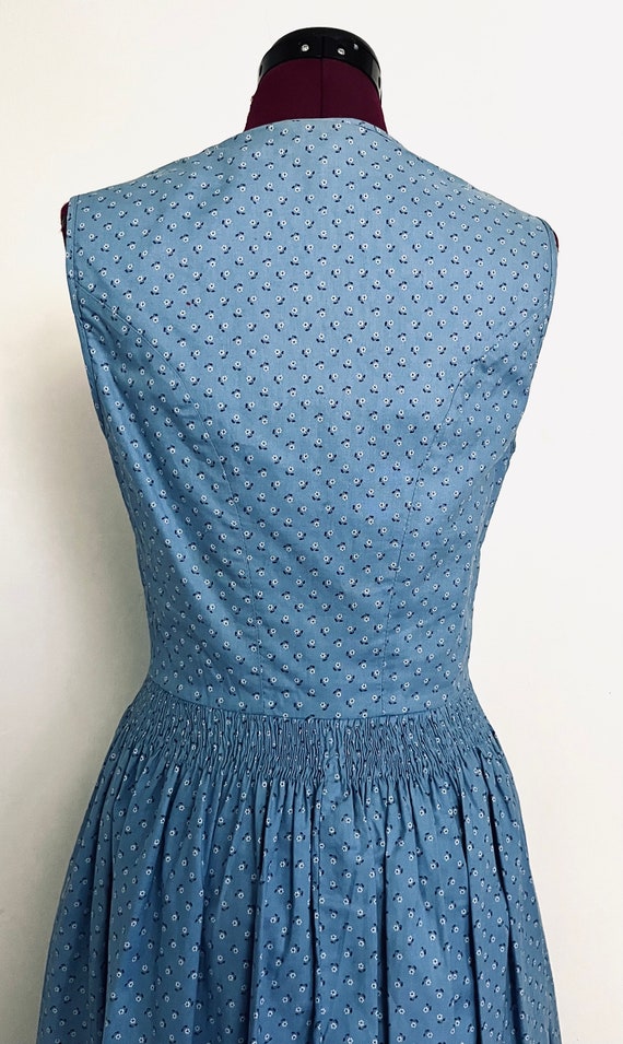 Antique German Pinafore Dress Blue Calico Print C… - image 7