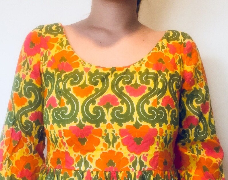 60s Gauze Maxi Dress M 7 8