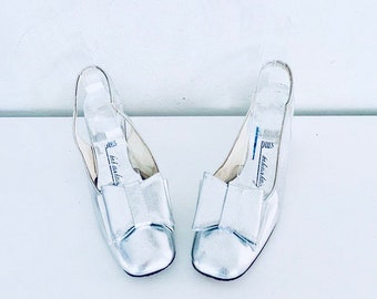 60s Silver Mules Slings Sandals Size 7 M 37