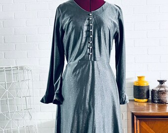 Vintage Mini Dress Silver Metallic Dress M L