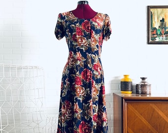 90s Dress Fall Floral Dress Rayon made in US by Jonathan Martin size 9/10 M L